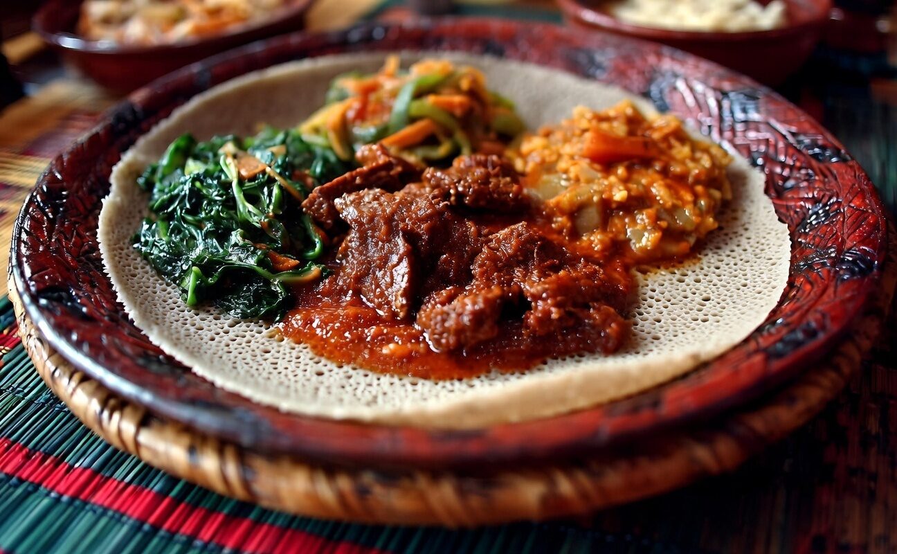 Piatto di zighinì servito sull'injera al Sicomoro